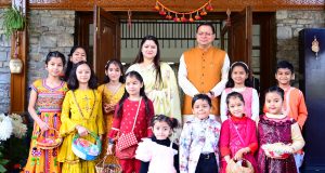 CM Pushkar singh Dhami with kids