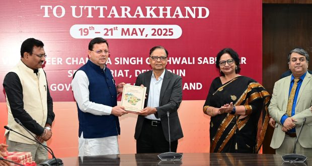 Uttarakhand CM Pushkar Singh Dhami with 16th Finance Commission chairman Dr Arvind Panagaria