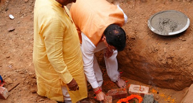 CM Pushkar Singh Dhami laying foundation stone of Students hostel of saraswati vidya Mandir