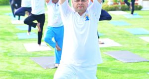 Pushkar Singh Dhami practicing Yoga at his official residence