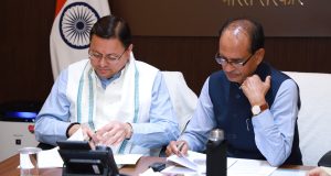 CM Pushkar Singh Dhami with Agriculture Minister Shivraj S Chouhan