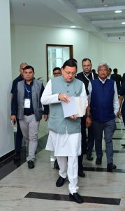 CM Pushkar Singh Dhami coming out from house after adjournment on Wednesday