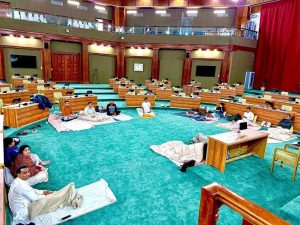 Opposition staged dharna inside the vidhan sabha at Bhararisain